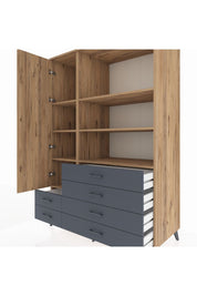 Kronos Dolap 7 Raflı 6 Çekmeceli Tek Kapaklı 132x59x195 Çam-Çam/Antrasit