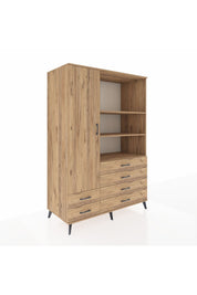 Kronos Dolap 7 Raflı 6 Çekmeceli Tek Kapaklı 132x59x195 Çam-Çam/Çam