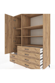 Kronos Dolap 7 Raflı 6 Çekmeceli Tek Kapaklı 132x59x195 Çam-Çam/Çam