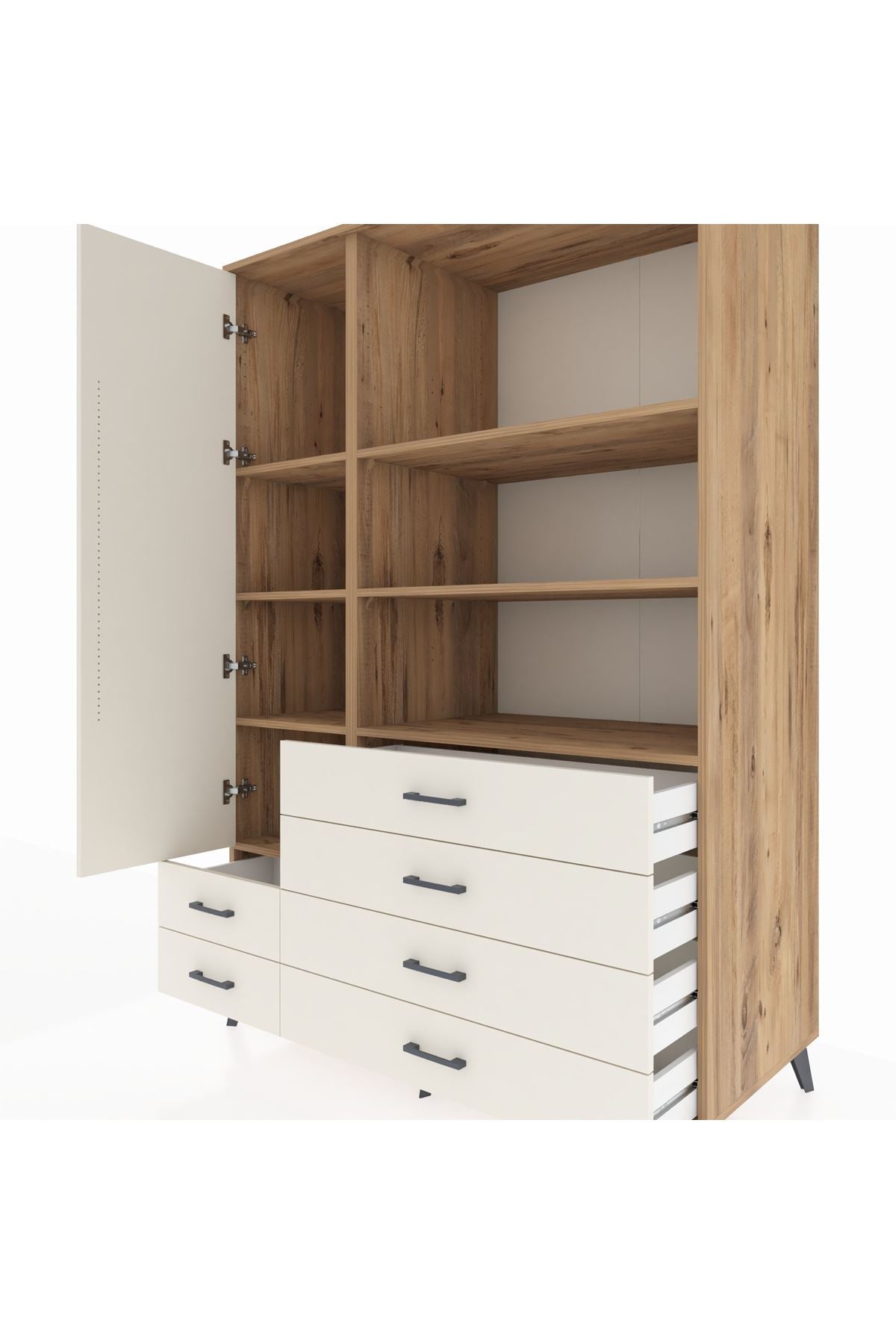 Kronos Dolap 7 Raflı 6 Çekmeceli Tek Kapaklı 132x59x195 Çam-Aytaşı/Aytaşı