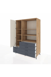 Kronos Dolap 7 Raflı 6 Çekmeceli Tek Kapaklı 132x59x195 Çam-Aytaşı/Antrasit