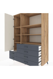 Kronos Dolap 7 Raflı 6 Çekmeceli Tek Kapaklı 132x59x195 Çam-Aytaşı/Antrasit