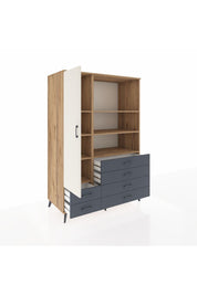 Kronos Dolap 7 Raflı 6 Çekmeceli Tek Kapaklı 132x59x195 Çam-Aytaşı/Antrasit