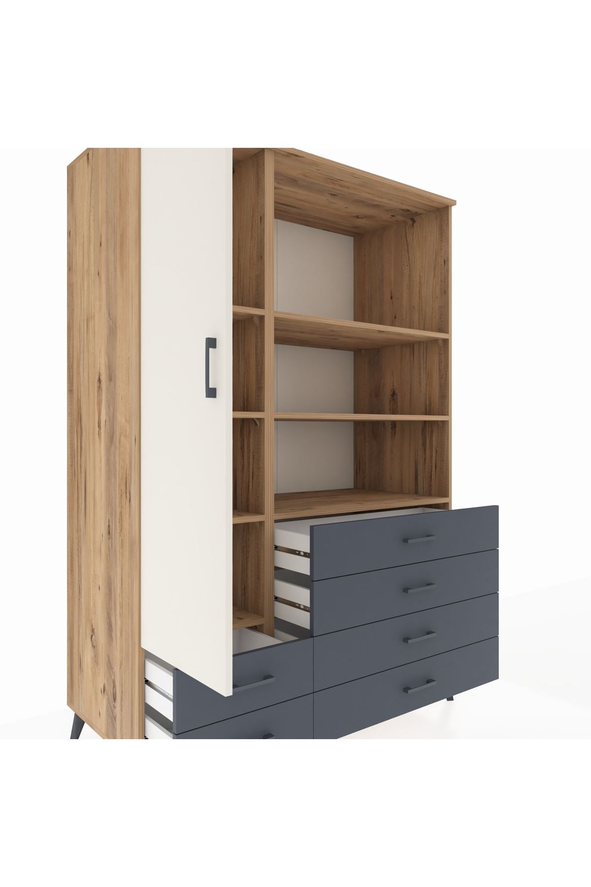 Kronos Dolap 7 Raflı 6 Çekmeceli Tek Kapaklı 132x59x195 Çam-Aytaşı/Antrasit