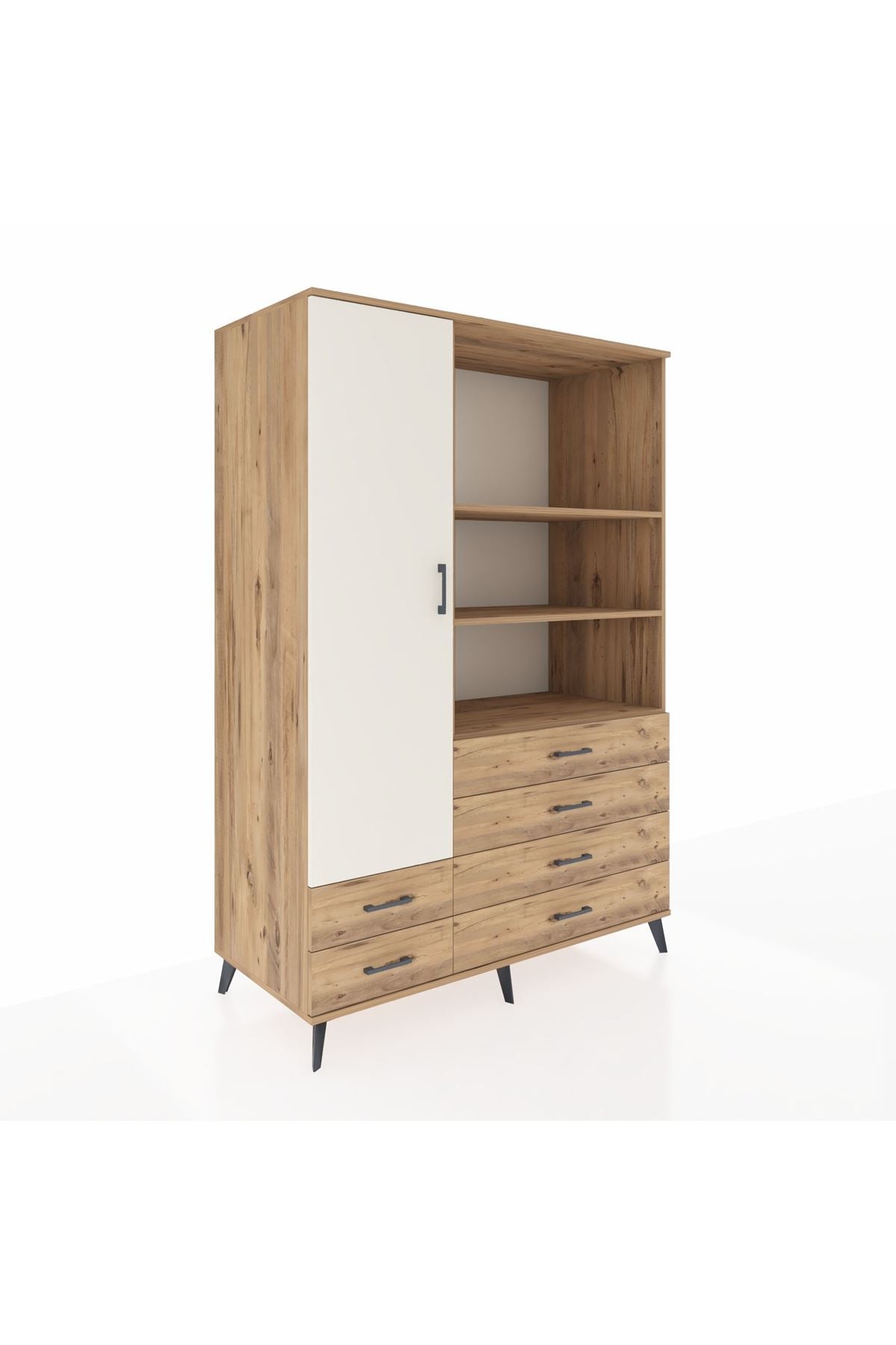 Kronos Dolap 7 Raflı 6 Çekmeceli Tek Kapaklı 132x59x195 Çam-Aytaşı/Çam