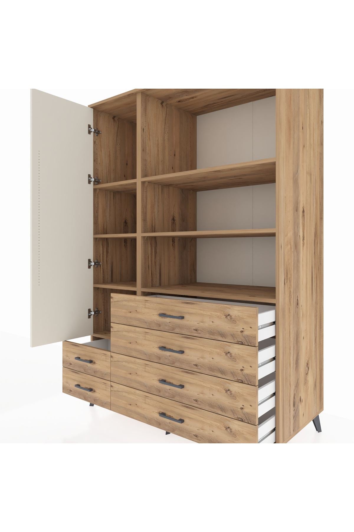 Kronos Dolap 7 Raflı 6 Çekmeceli Tek Kapaklı 132x59x195 Çam-Aytaşı/Çam