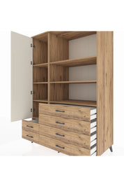 Kronos Dolap 7 Raflı 6 Çekmeceli Tek Kapaklı 132x59x195 Çam-Aytaşı/Çam