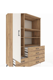 Kronos Dolap 7 Raflı 6 Çekmeceli Tek Kapaklı 132x59x195 Çam-Aytaşı/Çam