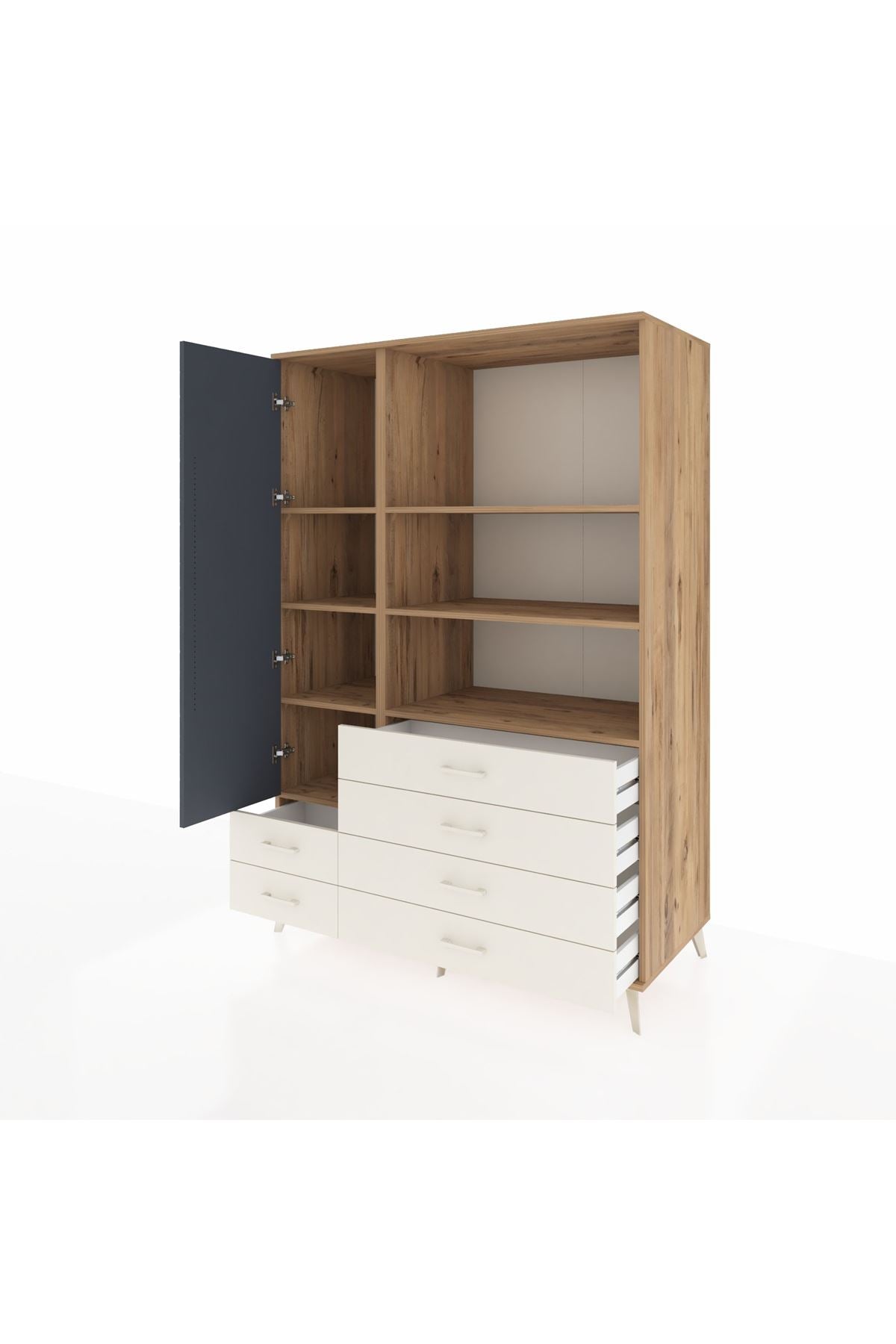 Kronos Dolap 7 Raflı 6 Çekmeceli Tek Kapaklı 132x59x195 Çam-Antrasit/Aytaşı