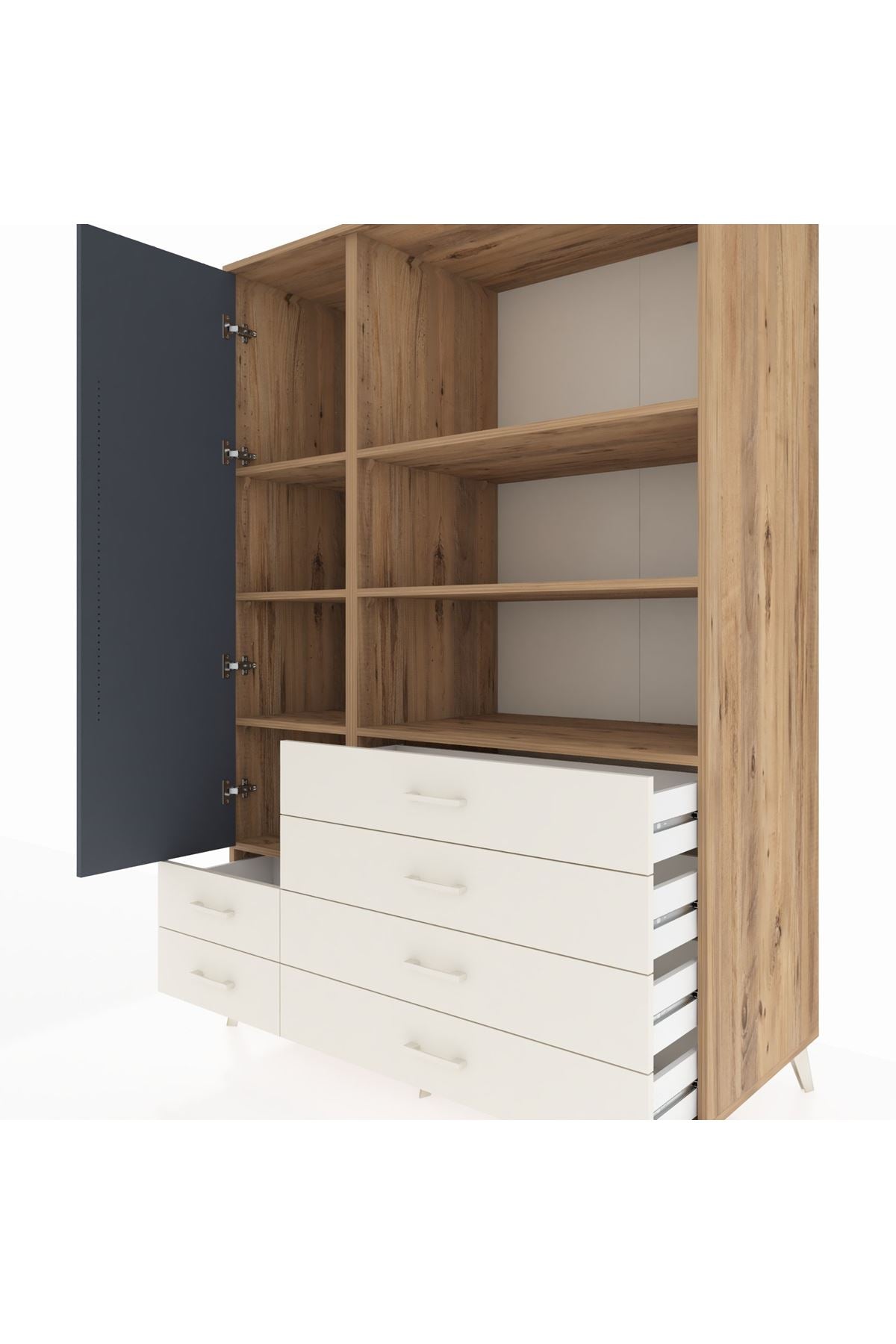 Kronos Dolap 7 Raflı 6 Çekmeceli Tek Kapaklı 132x59x195 Çam-Antrasit/Aytaşı