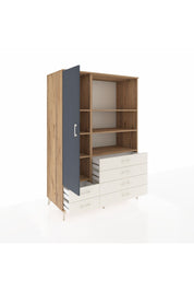 Kronos Dolap 7 Raflı 6 Çekmeceli Tek Kapaklı 132x59x195 Çam-Antrasit/Aytaşı