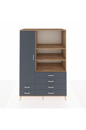 Kronos Dolap 7 Raflı 6 Çekmeceli Tek Kapaklı 132x59x195 Çam-Antrasit/Antrasit