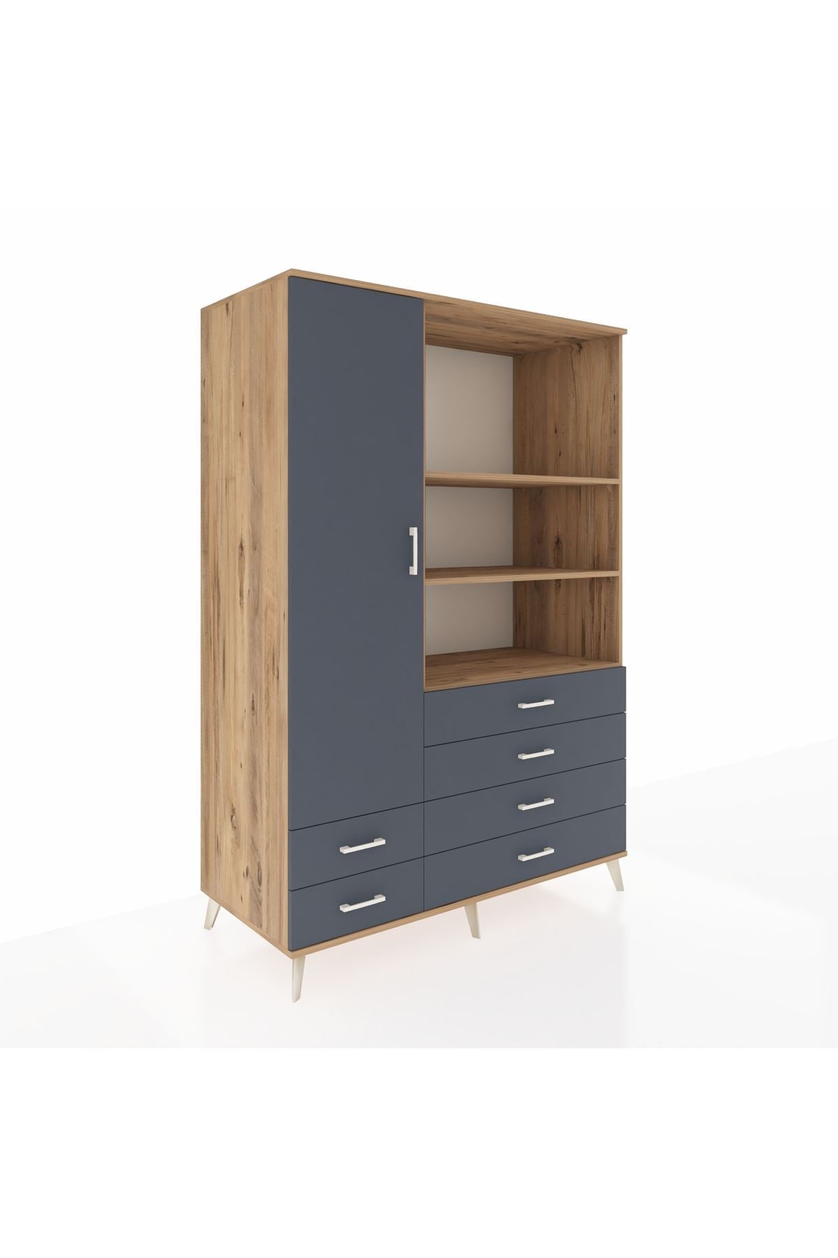 Kronos Dolap 7 Raflı 6 Çekmeceli Tek Kapaklı 132x59x195 Çam-Antrasit/Antrasit