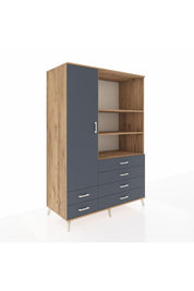 Kronos Dolap 7 Raflı 6 Çekmeceli Tek Kapaklı 132x59x195 Çam-Antrasit/Antrasit