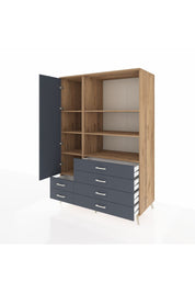 Kronos Dolap 7 Raflı 6 Çekmeceli Tek Kapaklı 132x59x195 Çam-Antrasit/Antrasit