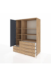 Kronos Dolap 7 Raflı 6 Çekmeceli Tek Kapaklı 132x59x195 Çam-Antrasit/Çam