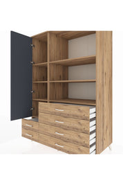 Kronos Dolap 7 Raflı 6 Çekmeceli Tek Kapaklı 132x59x195 Çam-Antrasit/Çam