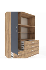 Kronos Dolap 7 Raflı 6 Çekmeceli Tek Kapaklı 132x59x195 Çam-Antrasit/Çam