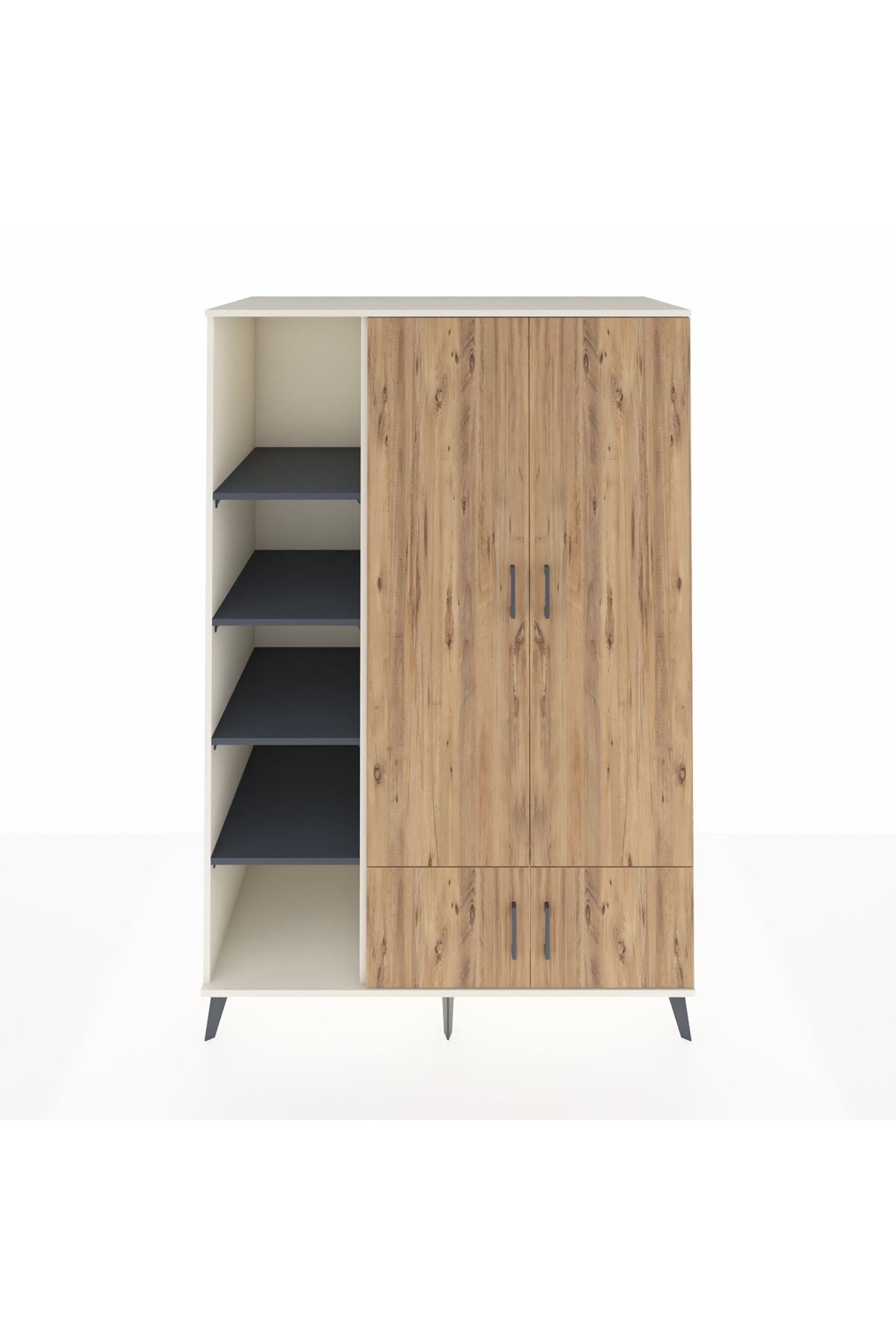 Kronos Dolap 6 Raflı 4 Kapaklı Tek Askılı 132x59x195 Aytaşı-Çam/Antrasit