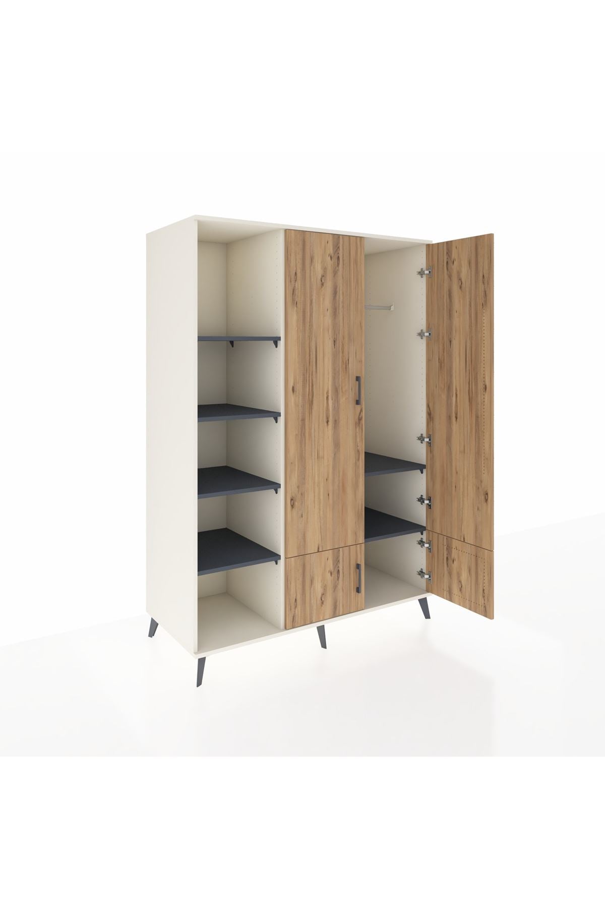 Kronos Dolap 6 Raflı 4 Kapaklı Tek Askılı 132x59x195 Aytaşı-Çam/Antrasit