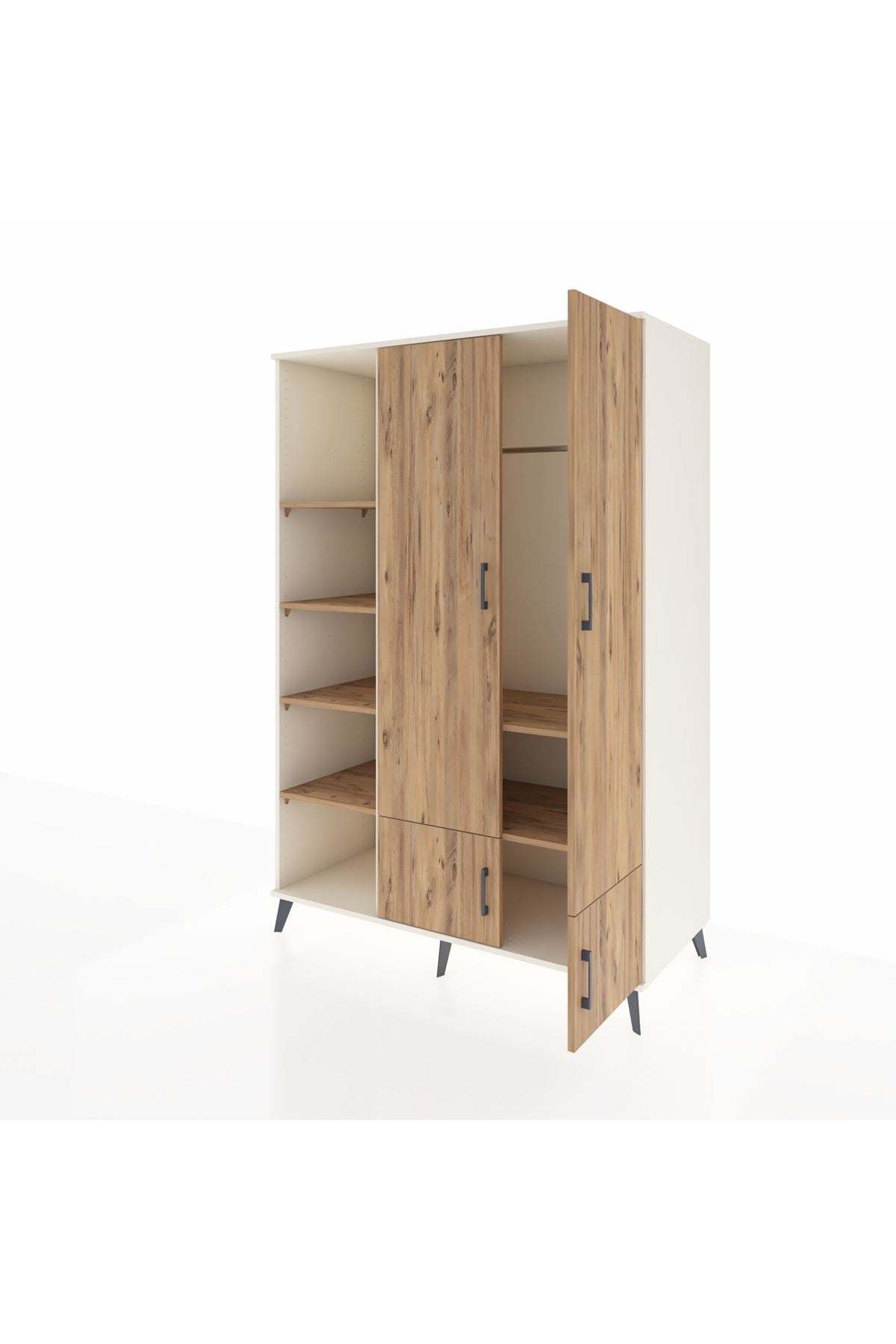 Kronos Dolap 6 Raflı 4 Kapaklı Tek Askılı 132x59x195 Aytaşı-Çam/Çam