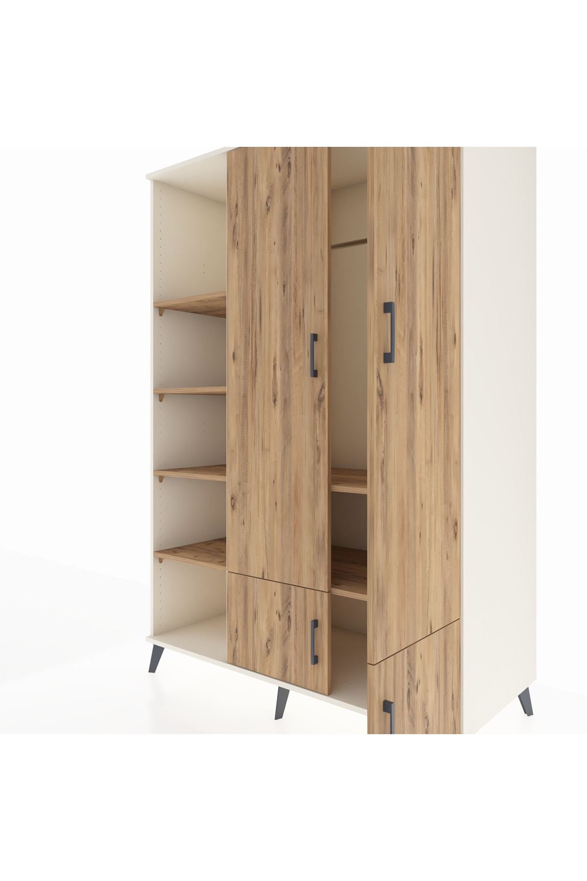 Kronos Dolap 6 Raflı 4 Kapaklı Tek Askılı 132x59x195 Aytaşı-Çam/Çam