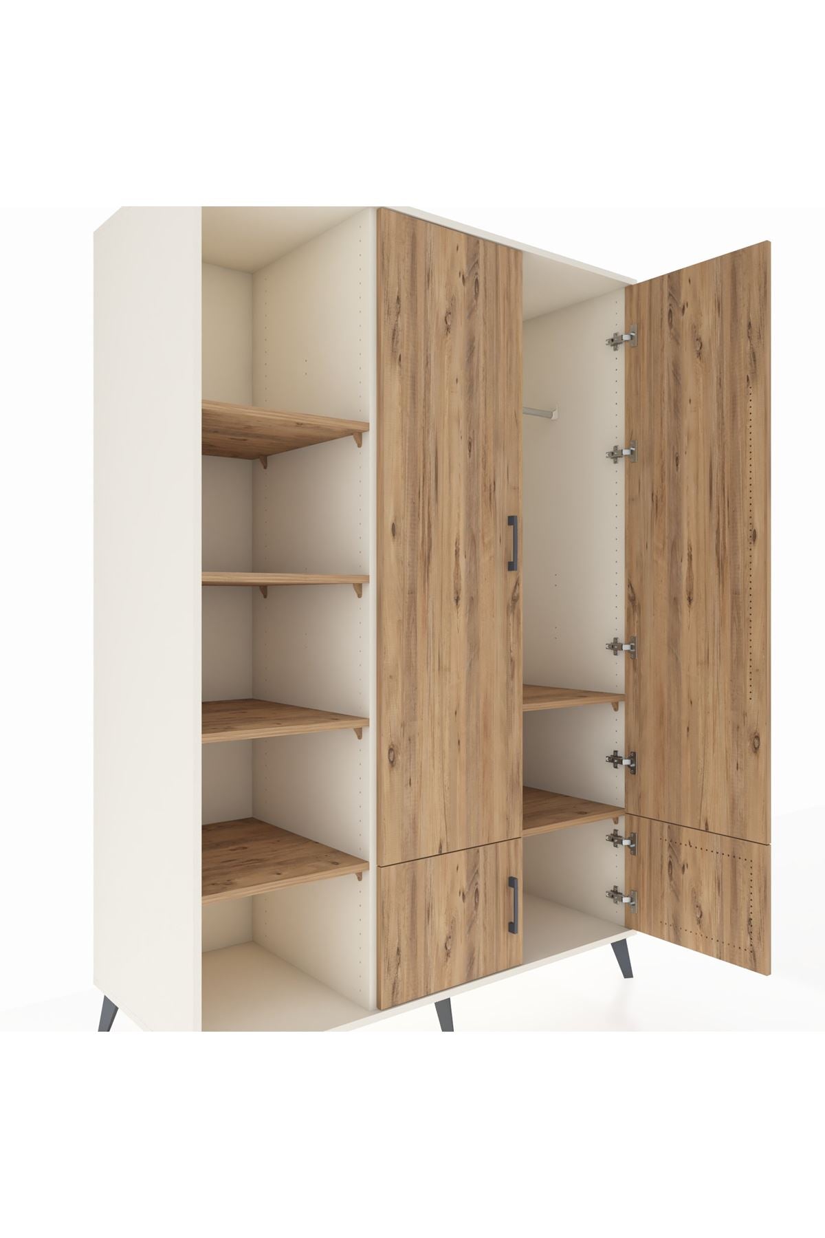 Kronos Dolap 6 Raflı 4 Kapaklı Tek Askılı 132x59x195 Aytaşı-Çam/Çam