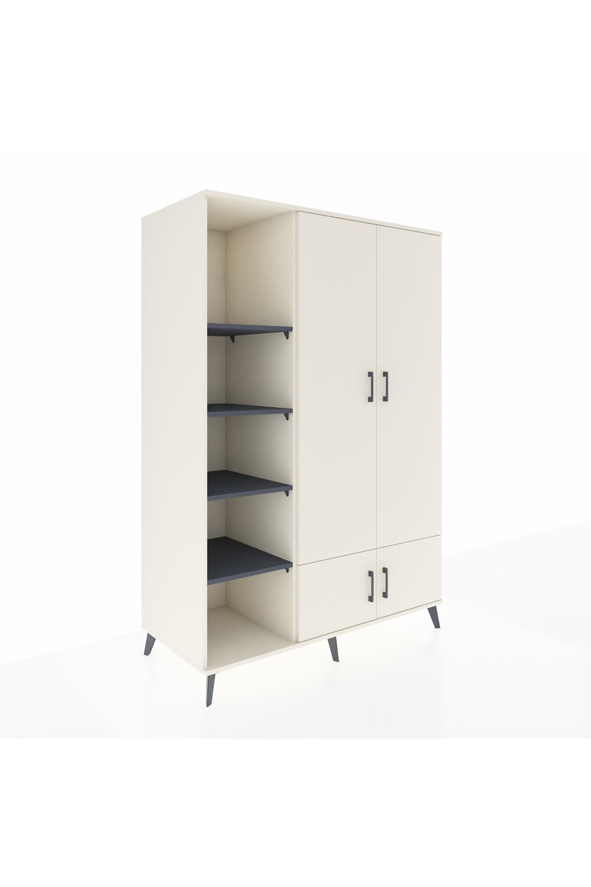 Kronos Dolap 6 Raflı 4 Kapaklı Tek Askılı 132x59x195 Aytaşı-Aytaşı/Antrasit