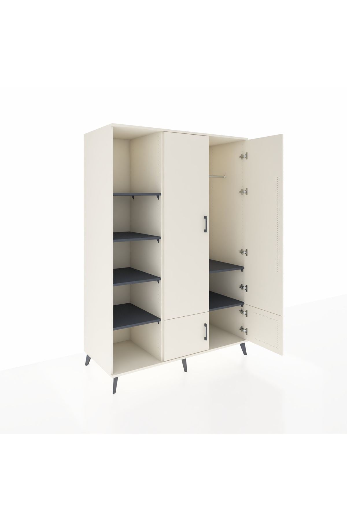 Kronos Dolap 6 Raflı 4 Kapaklı Tek Askılı 132x59x195 Aytaşı-Aytaşı/Antrasit