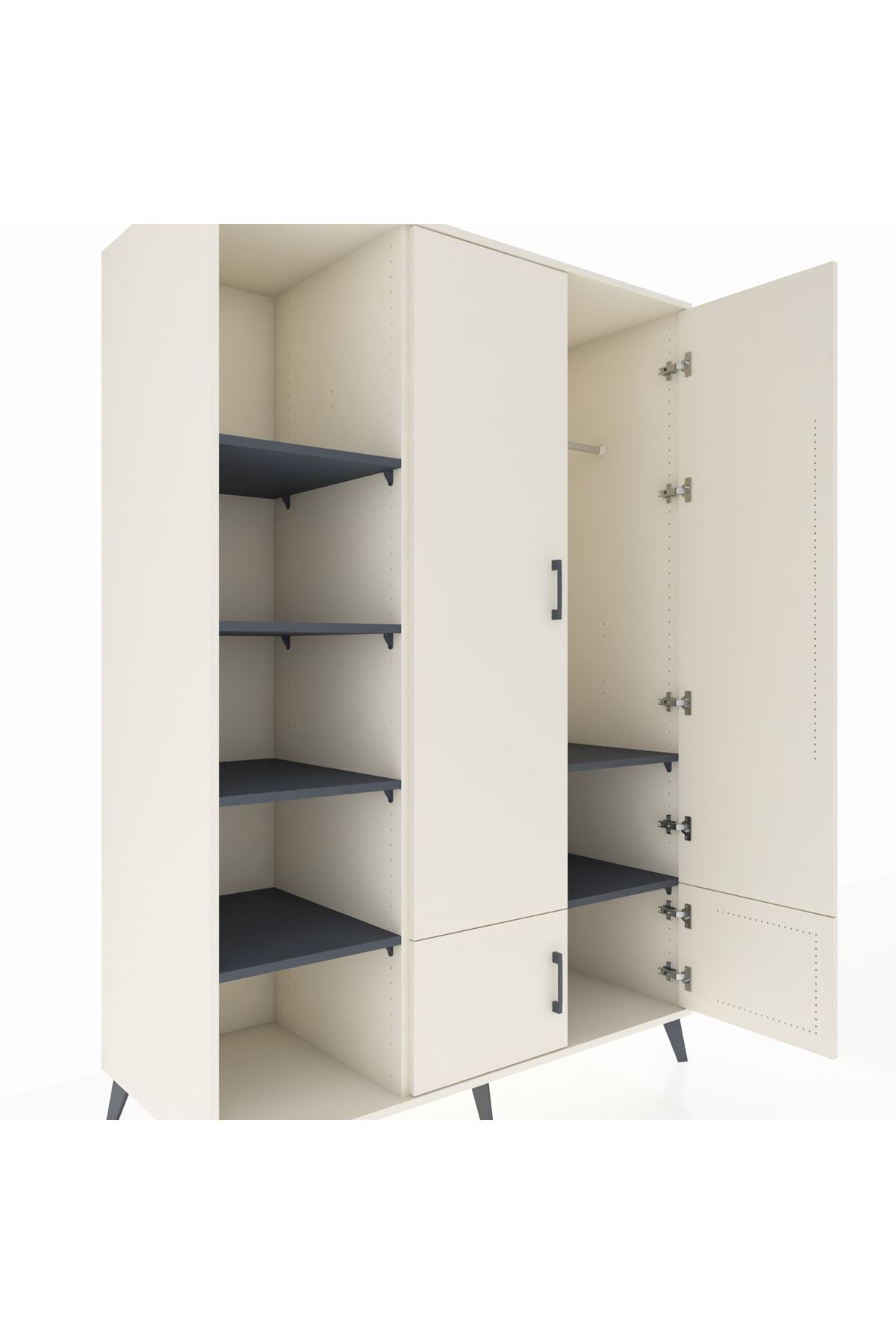 Kronos Dolap 6 Raflı 4 Kapaklı Tek Askılı 132x59x195 Aytaşı-Aytaşı/Antrasit