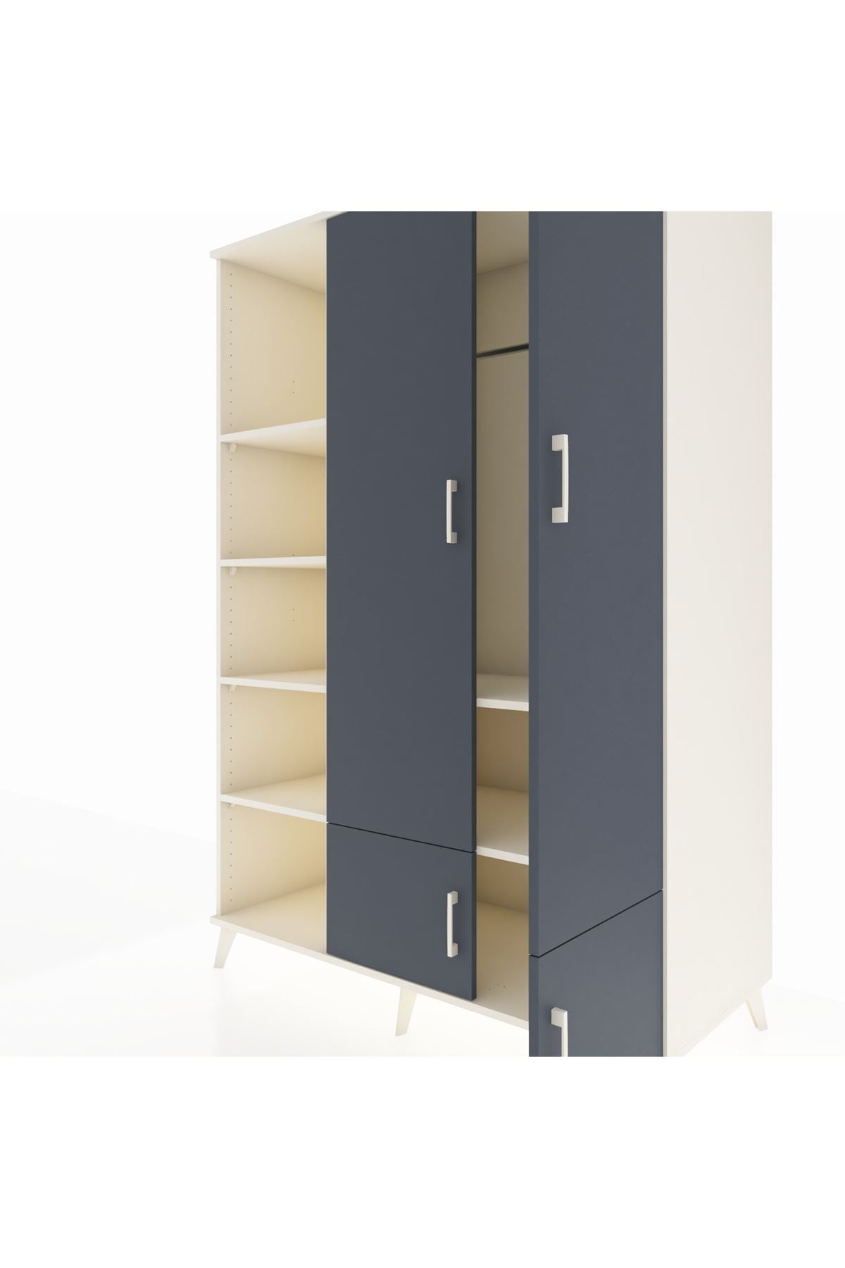 Kronos Dolap 6 Raflı 4 Kapaklı Tek Askılı 132x59x195 Aytaşı-Antrasit/Aytaşı