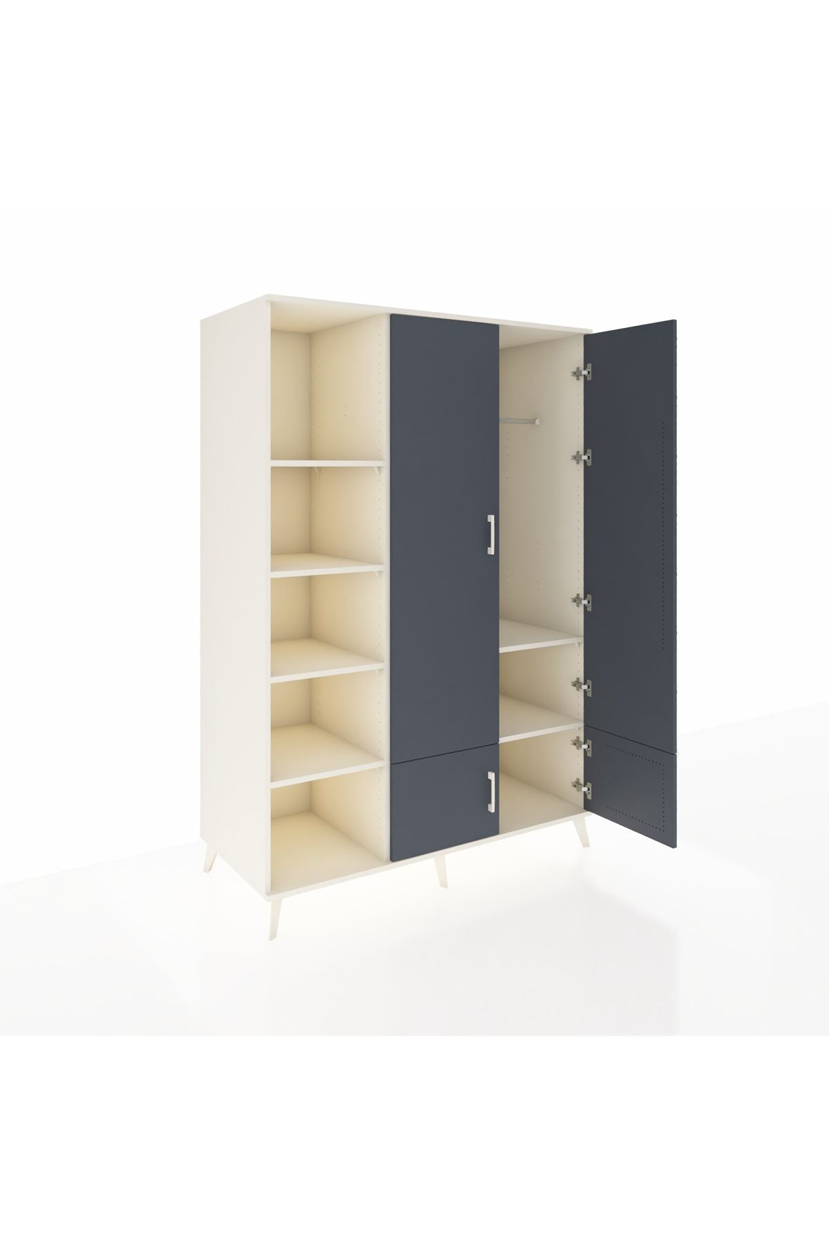 Kronos Dolap 6 Raflı 4 Kapaklı Tek Askılı 132x59x195 Aytaşı-Antrasit/Aytaşı