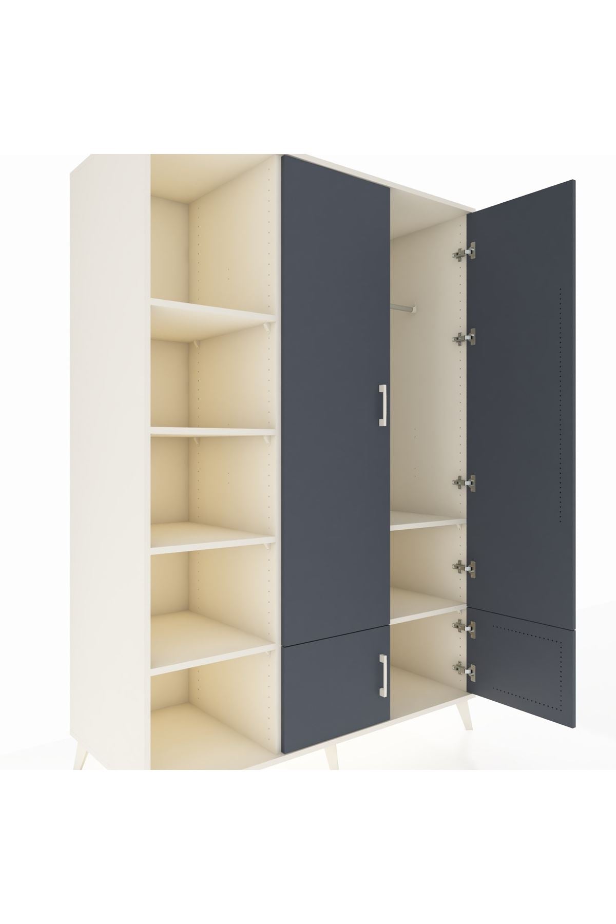 Kronos Dolap 6 Raflı 4 Kapaklı Tek Askılı 132x59x195 Aytaşı-Antrasit/Aytaşı