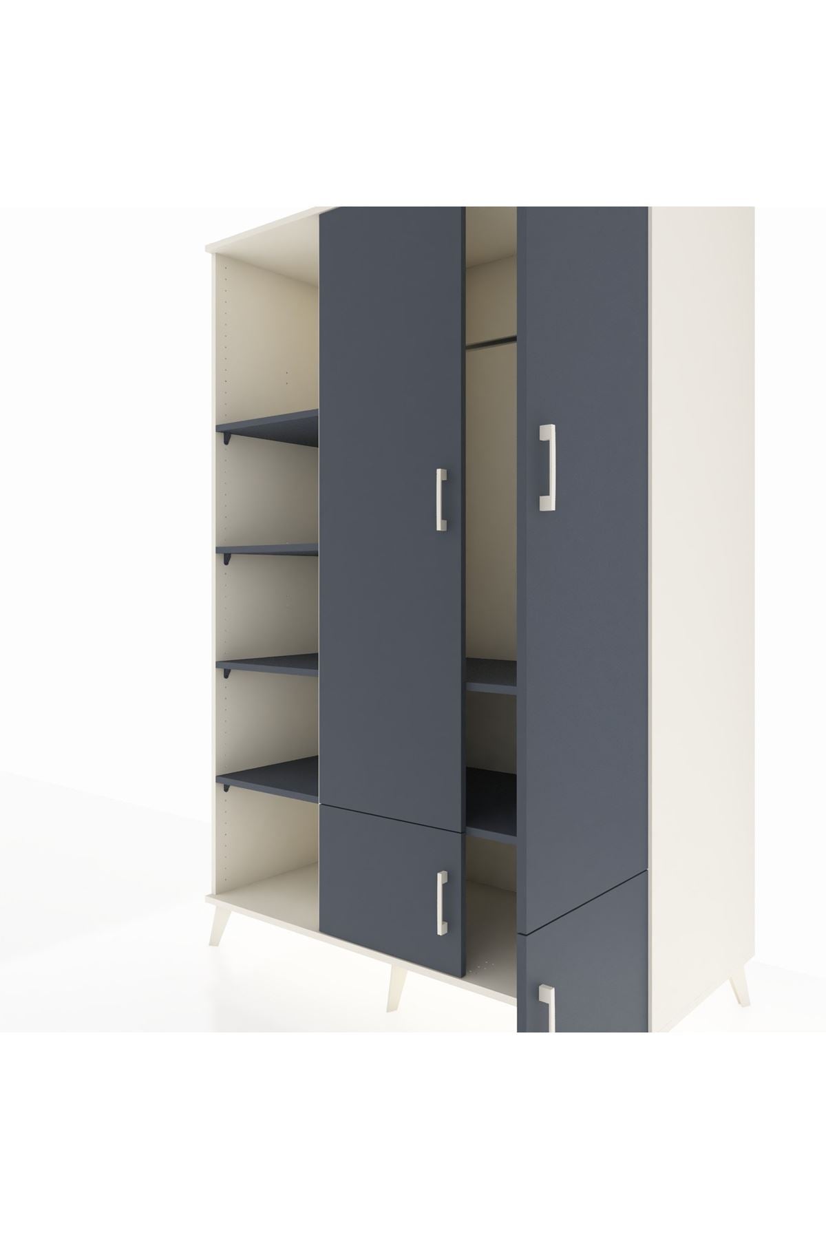 Kronos Dolap 6 Raflı 4 Kapaklı Tek Askılı 132x59x195 Aytaşı-Antrasit/Antrasit