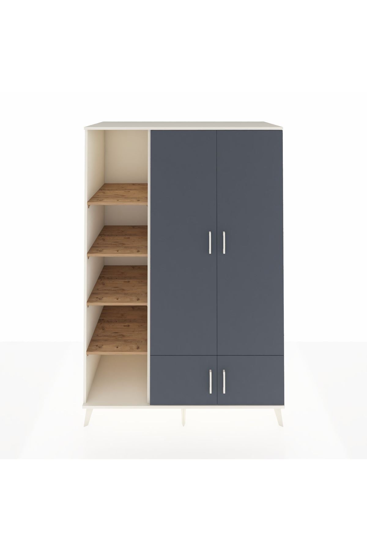 Kronos Dolap 6 Raflı 4 Kapaklı Tek Askılı 132x59x195 Aytaşı-Antrasit/Çam