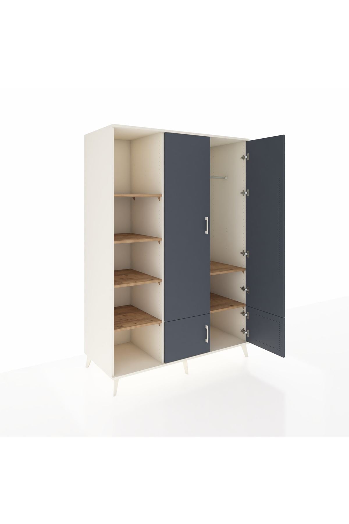 Kronos Dolap 6 Raflı 4 Kapaklı Tek Askılı 132x59x195 Aytaşı-Antrasit/Çam