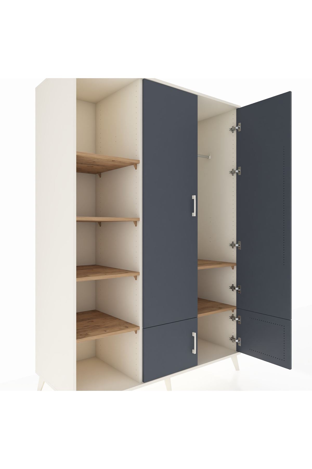 Kronos Dolap 6 Raflı 4 Kapaklı Tek Askılı 132x59x195 Aytaşı-Antrasit/Çam