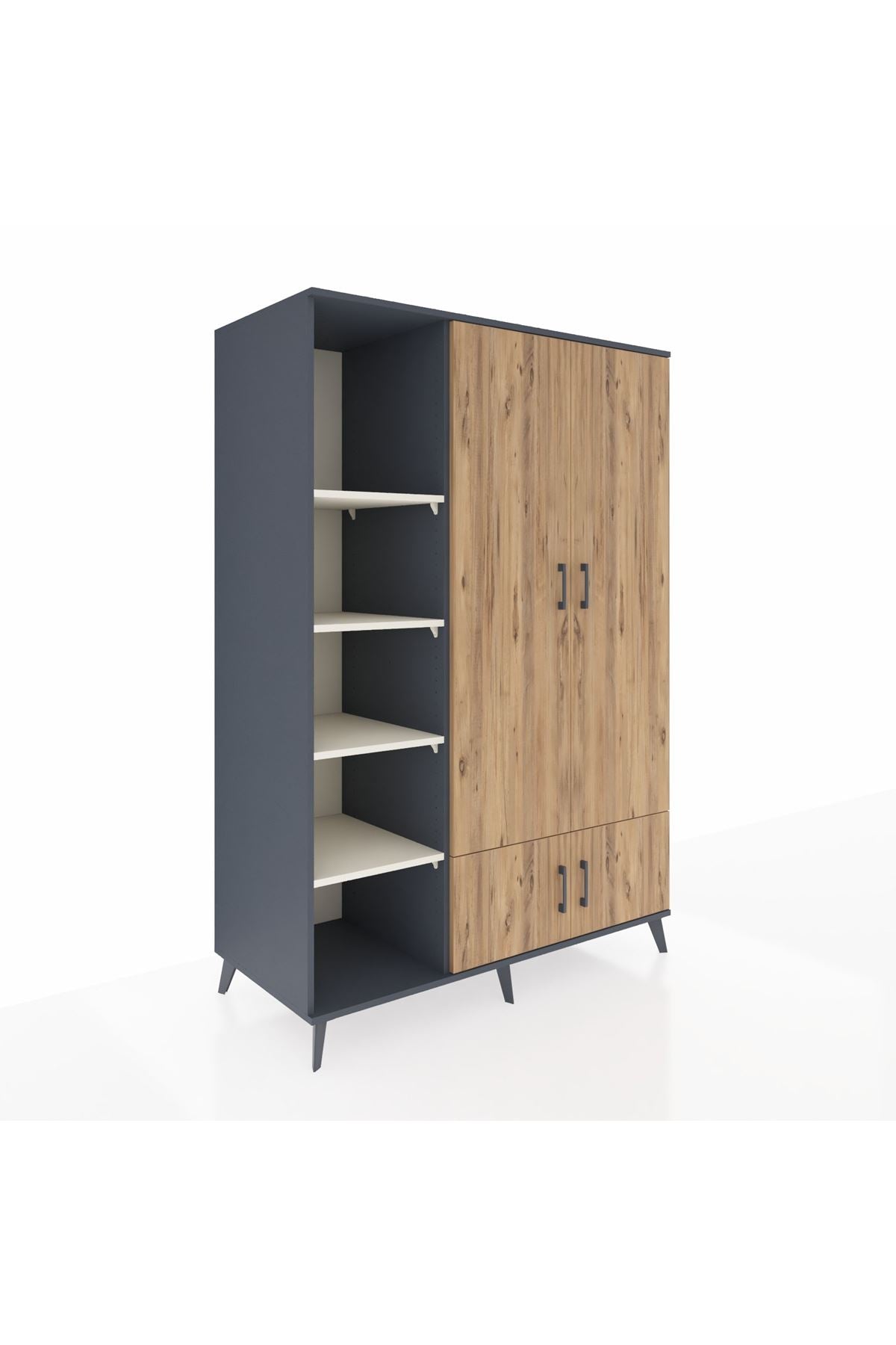 Kronos Dolap 6 Raflı 4 Kapaklı Tek Askılı 132x59x195 Antrasit-Çam/Aytaşı