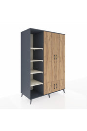 Kronos Dolap 6 Raflı 4 Kapaklı Tek Askılı 132x59x195 Antrasit-Çam/Aytaşı