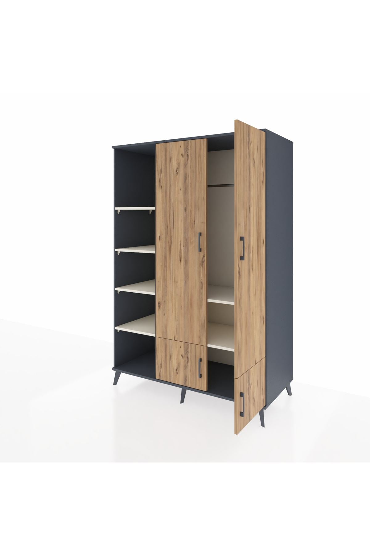 Kronos Dolap 6 Raflı 4 Kapaklı Tek Askılı 132x59x195 Antrasit-Çam/Aytaşı