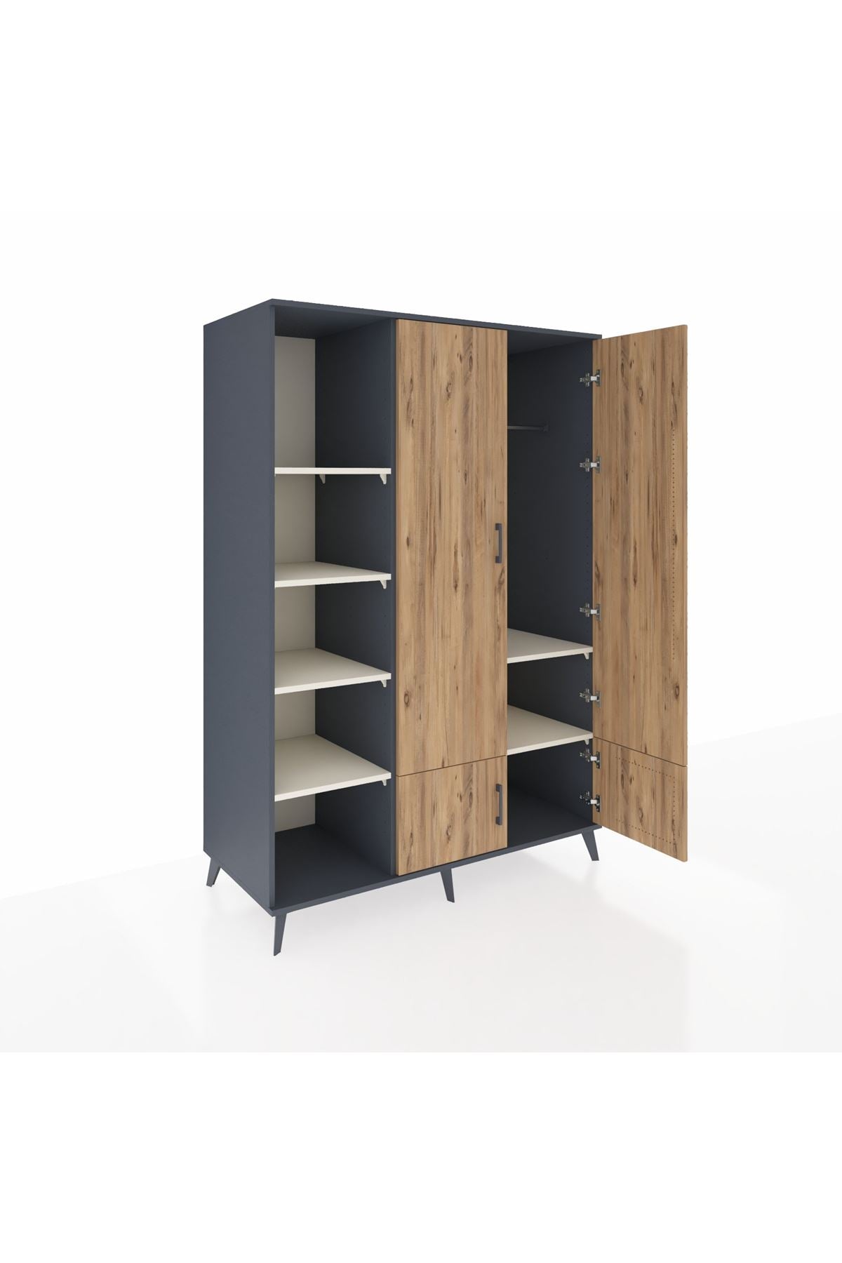 Kronos Dolap 6 Raflı 4 Kapaklı Tek Askılı 132x59x195 Antrasit-Çam/Aytaşı