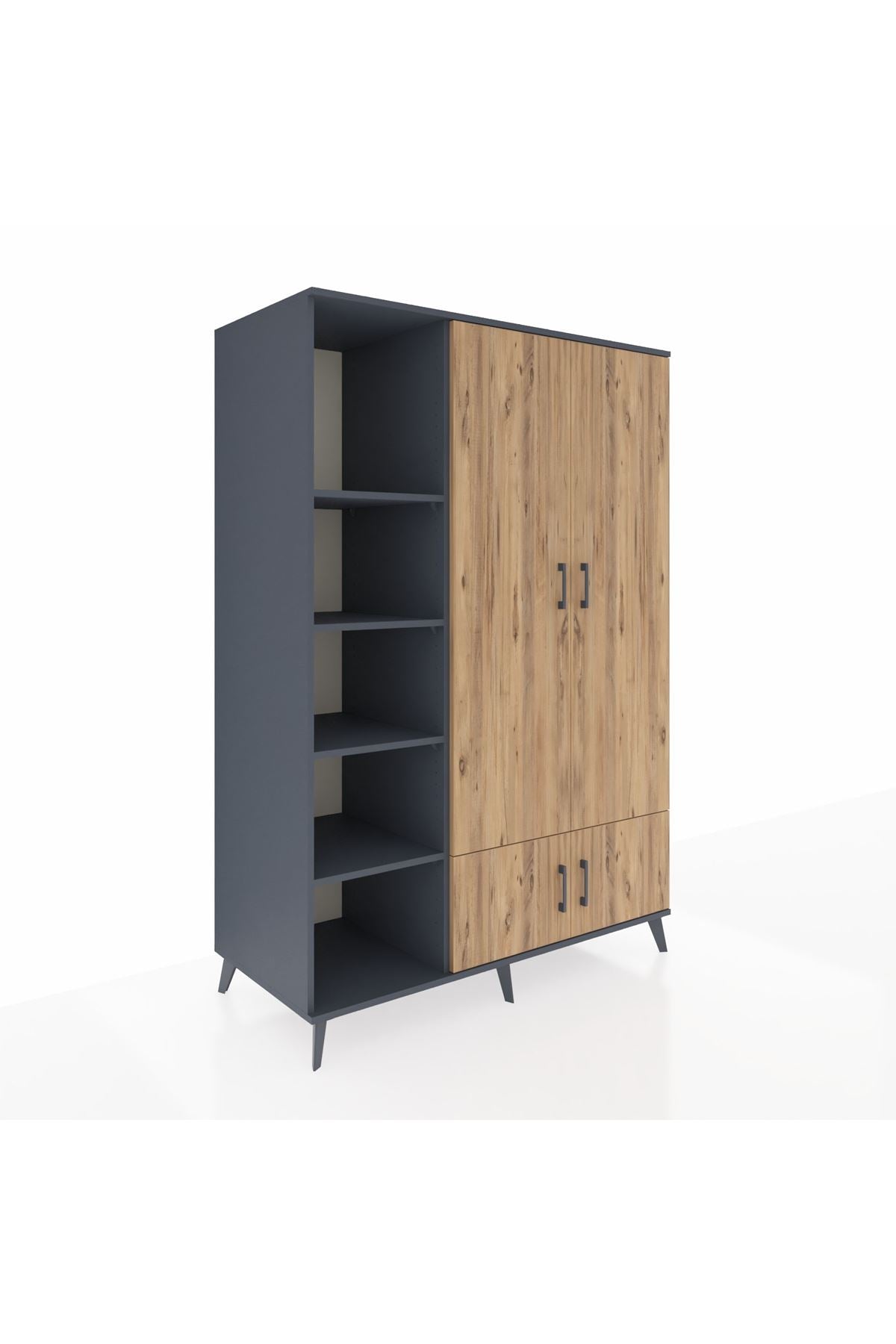 Kronos Dolap 6 Raflı 4 Kapaklı Tek Askılı 132x59x195 Antrasit-Çam/Antrasit