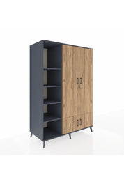 Kronos Dolap 6 Raflı 4 Kapaklı Tek Askılı 132x59x195 Antrasit-Çam/Antrasit