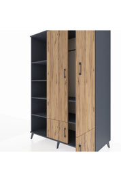 Kronos Dolap 6 Raflı 4 Kapaklı Tek Askılı 132x59x195 Antrasit-Çam/Antrasit