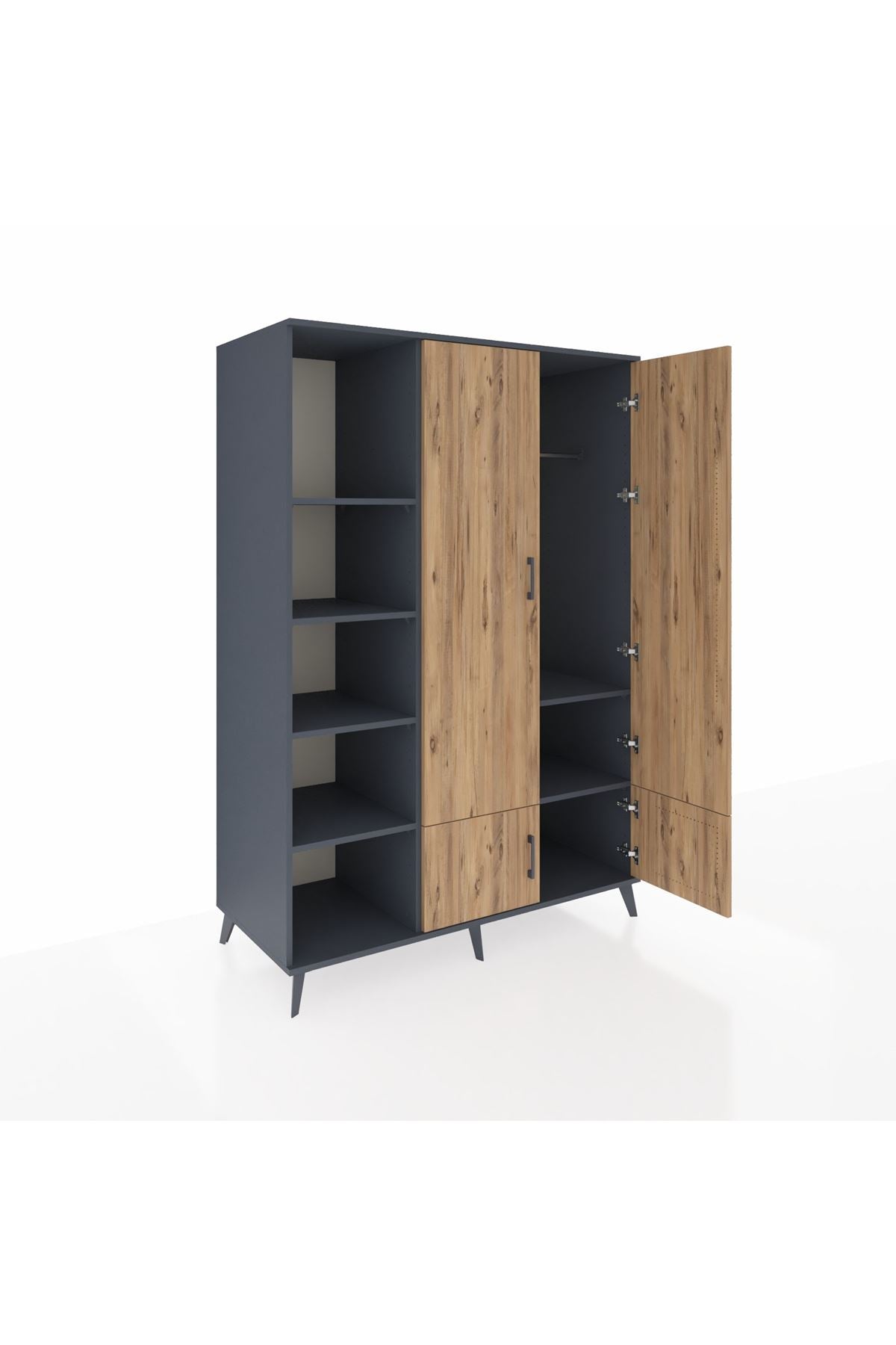 Kronos Dolap 6 Raflı 4 Kapaklı Tek Askılı 132x59x195 Antrasit-Çam/Antrasit