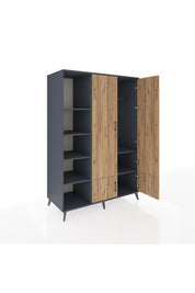 Kronos Dolap 6 Raflı 4 Kapaklı Tek Askılı 132x59x195 Antrasit-Çam/Antrasit