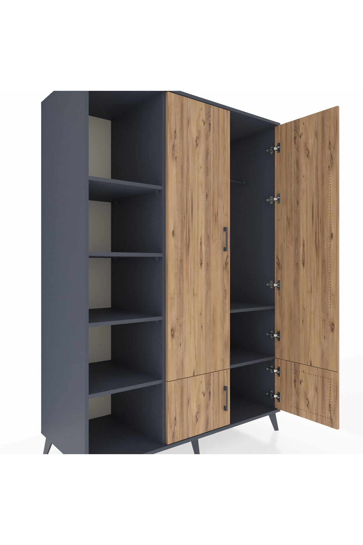 Kronos Dolap 6 Raflı 4 Kapaklı Tek Askılı 132x59x195 Antrasit-Çam/Antrasit