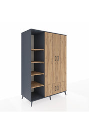 Kronos Dolap 6 Raflı 4 Kapaklı Tek Askılı 132x59x195 Antrasit-Çam/Çam