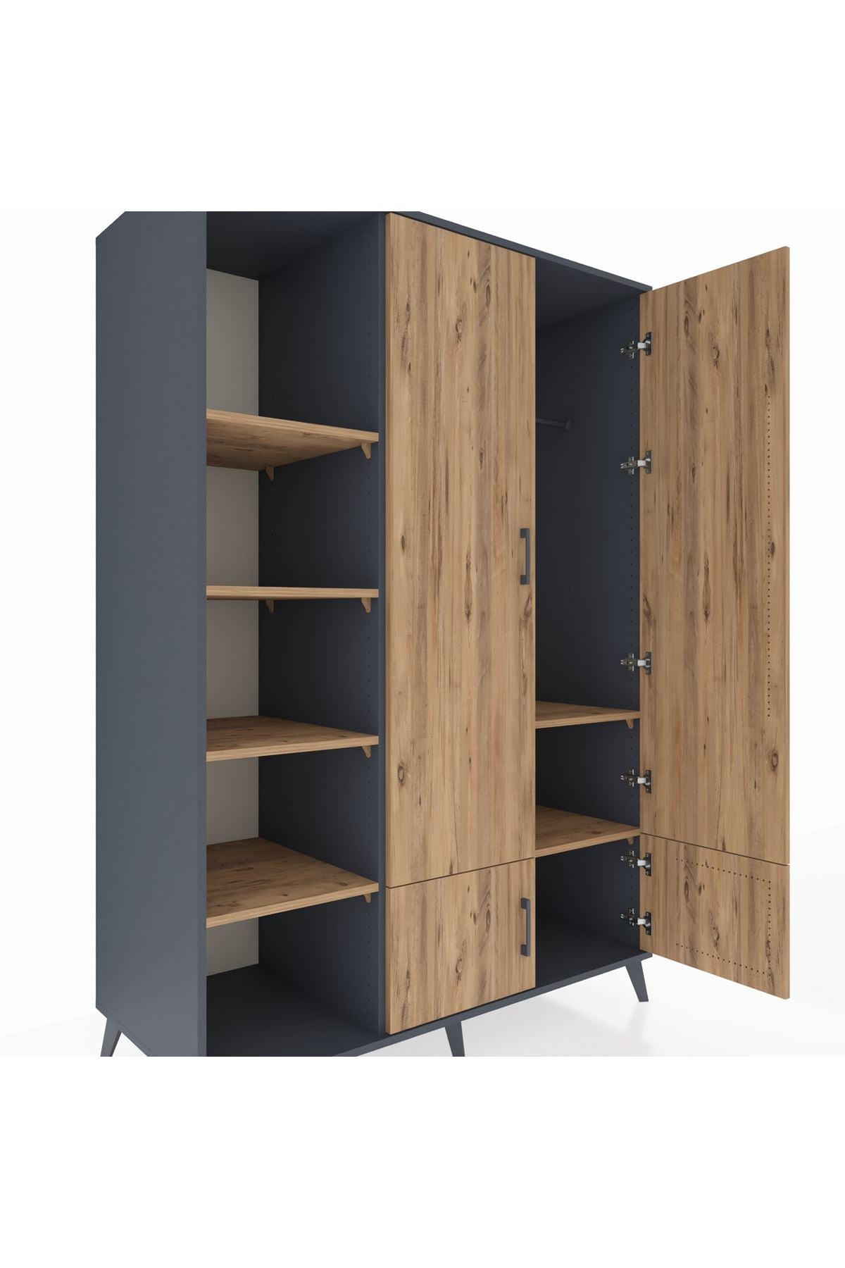 Kronos Dolap 6 Raflı 4 Kapaklı Tek Askılı 132x59x195 Antrasit-Çam/Çam