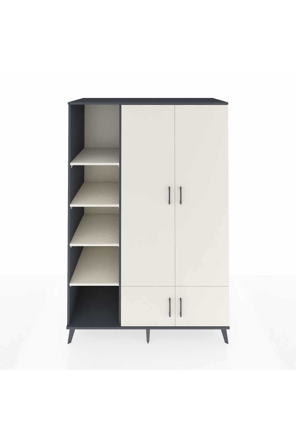 Kronos Dolap 6 Raflı 4 Kapaklı Tek Askılı 132x59x195 Antrasit-Aytaşı/Aytaşı